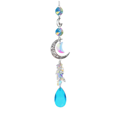 Aqua Glass Stars Moon Charm Suncatcher