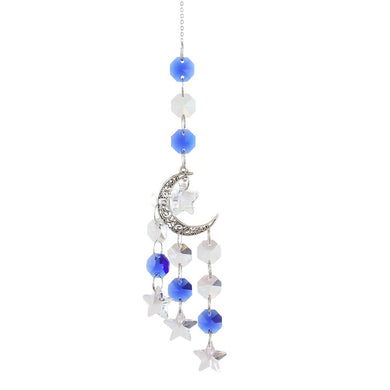Blue Glass Stars Moon Charm Suncatcher